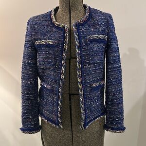 J. Crew Blue Multicolor Tweed Blazer with Braided Trim